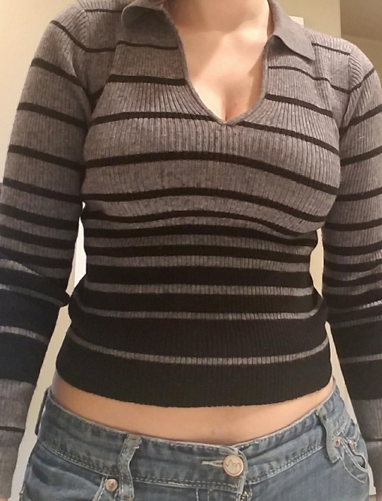 Old Navy sweater, grey & black varigated striped knit, S